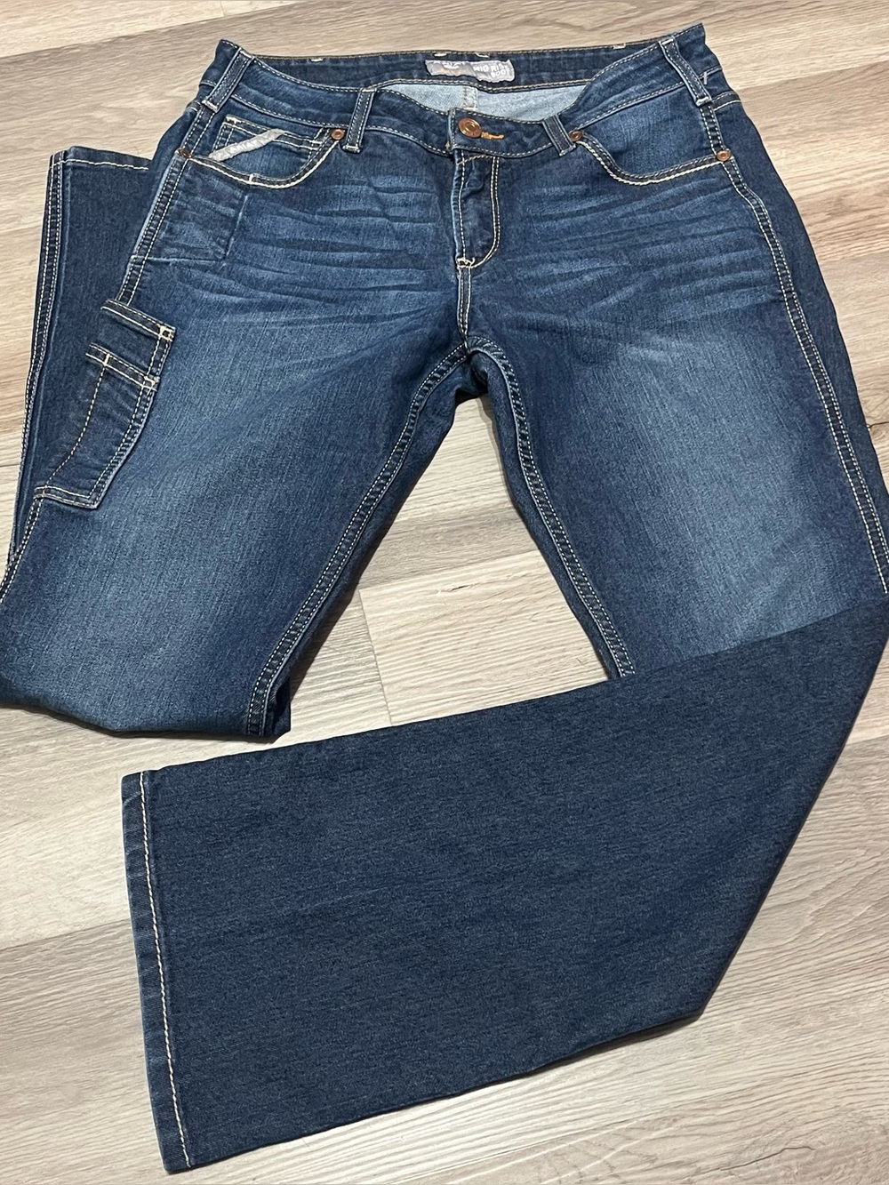 ARIAT Rebar WomenMid Rise Boot Cut Jeans Dark Wash Utility Pocket Size 31 Long